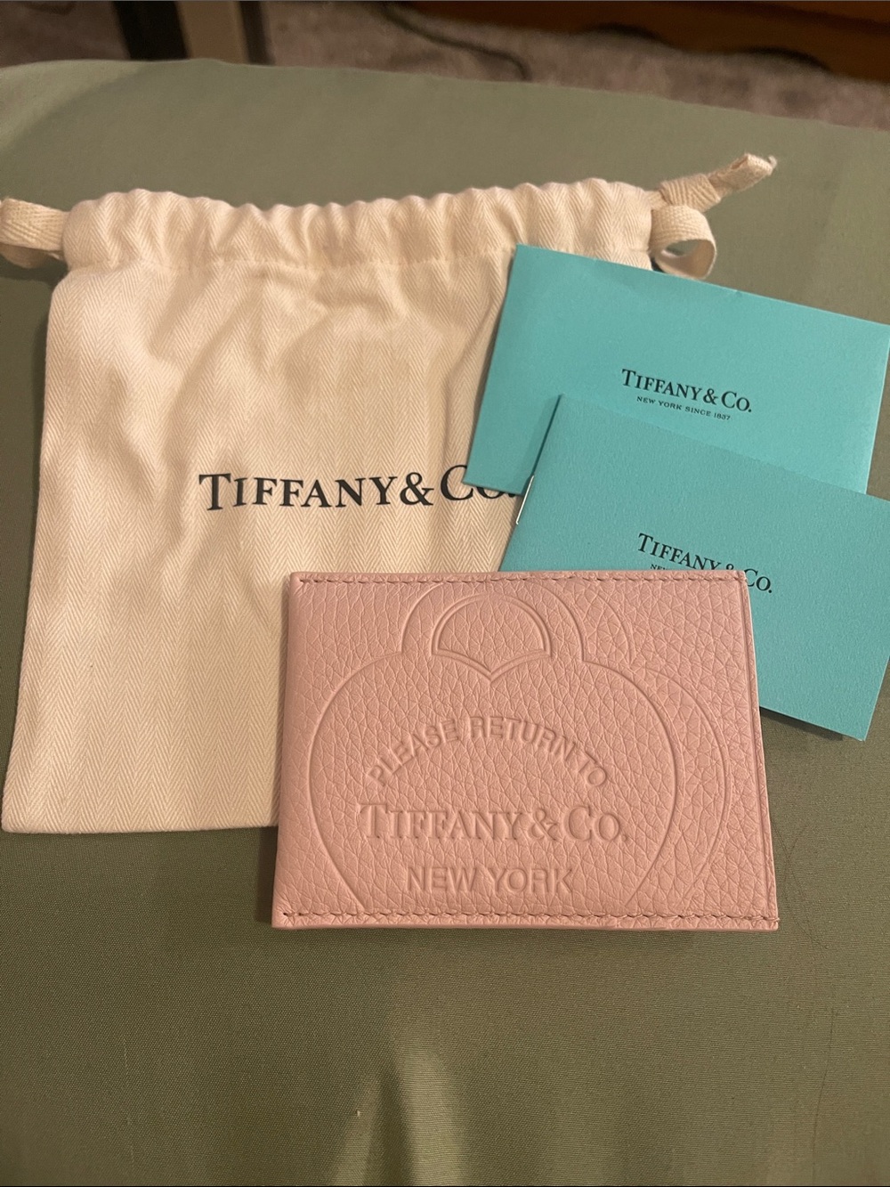 AUTHENTIC Tiffany & Co. Blush Pink Embossed Leather Cardholder brand new